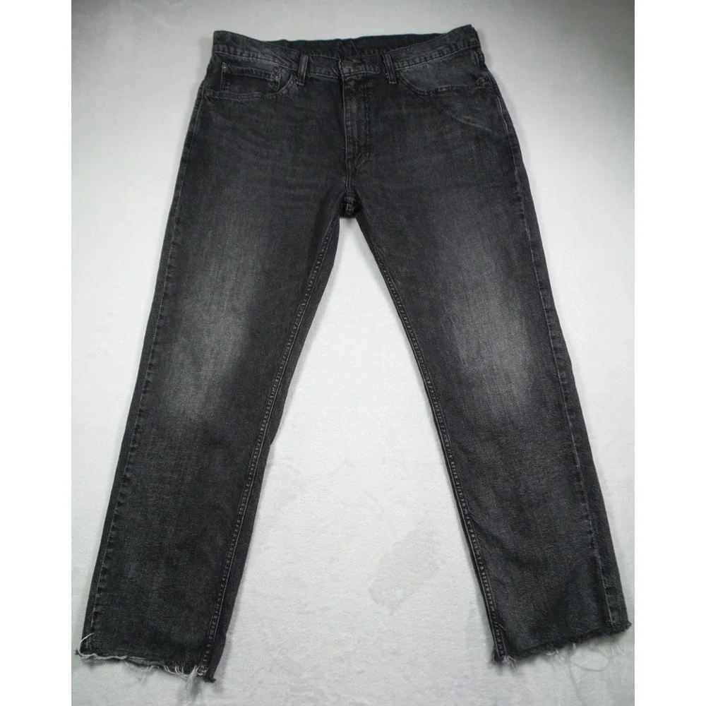 Levis 559 Jeans Mens Size 36 x 32 Gray Denim Relaxed Fit Straight Leg Raw Hem